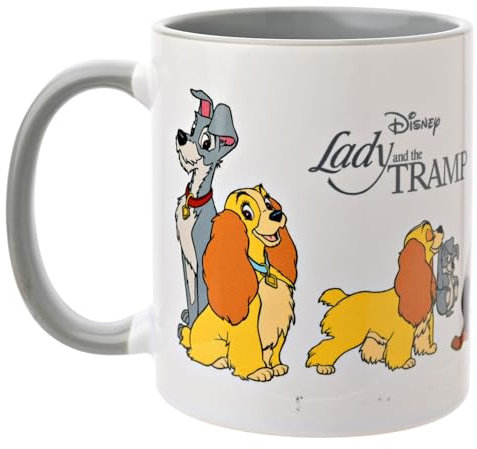 Widdop and Co. - Disney Lady & The Tramp Mug - Grey/White Tea & Coffee Glazed Stoneware Icons & Villains Drinking Cup - Officially Licensed Disney Merchandise (325ml / 11.4oz).