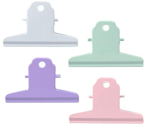 SamHeng Extra Large Pince Bulldog, 4 Pièces 75mm Macaron Pince à Dessin Pince Métallique à Reliure Livre Trombones Taureaux Bouledogue Grande pour Photos Calendriers Recettes Bureau Domicile