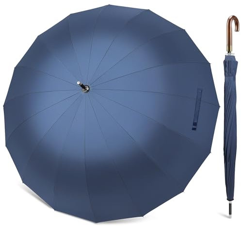 ZOMAKE Großer Regenschirm 55 inch,16 Streben Golfschirm Groß Stabil Mit Holzgriff Metallring,Travel Schirm Groß XXL Mit Auf-Zu-Automatik Für Herren Damen(Marineblau-A)