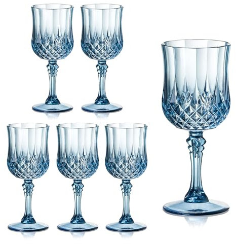 6 Pieces 7 oz Plastic Wine Glasses Reusable Vintage Wine Goblets Blue Unbreakable Drink Glasses Plastic Gin Glasses Water Goblets for Parties Weddings Outdoor Events BBQ Picnics