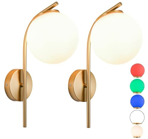 Peskoe Wandleuchte Batteriebetrieben 2 Sets,Gold akku wandlampe ohne Stromanschluss Das Glas Wandleuchte,Dimmbare Ladelampe Mit Fernbedienung,Geeignet Fur Nachttisch,Wohnzimmer,Einfach Zu Install