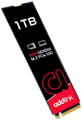 Addlink G55 1TB PCIe Gen5 NVMe M.2 SSD - Jusqu'à 10 200 Mo/s - Jeux, photographie, montage vidéo et conception - Disque SSD interne (ad1TBG55M2P)