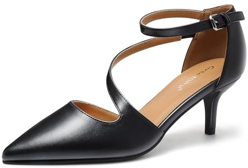 Greatonu Damen Low Heels Kleid Pointed Kitten Schuhe Pumps Schwarz Pu EU 39