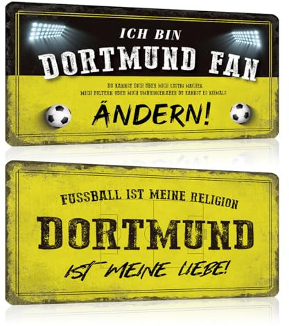 2er Set Fußball Blechschilder - Fussball Metallschild mit Spruch - Sport Schild Deko Zubehör Geschenk Fanartikel für Dortmund Fan Liebhaber Begeisterte