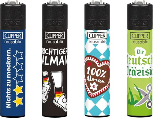 Clipper Feuerzeuge, Set mit 4 Stück, außergewöhnliche Motive (Alman4ever)