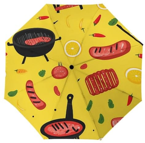 Barbecue-BBQ-Pattern Travel Compact Umbrella 3 Folds Windproof Umbrellas Automatic Portable Umbrellas Manual