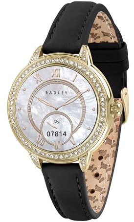 RADLEY Series 33 Amoled HD Smartwatch für Damen mit 100+ Sportmodi, Herzfrequenz, Schrittzähler, IP68, Fitness Tracker, Schlafüberwachung und schwarzem Lederarmband für iOS Android