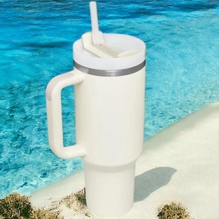 Große isolierte Trinkflasche mit Deckel, 1,2 Liter, für heiße oder kalte Getränke (Creme)