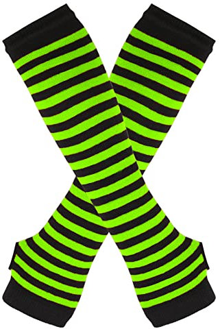 Anevous 1 Paar Damen Lange Fingerlose Handschuhe, Winter Stricken Armwärmer, Fingerlos Armstulpen Damen, Stulpen Handschuhe, Langarm Fäustlinge für Frauen Herbst Winter,Grün+Schwarz A