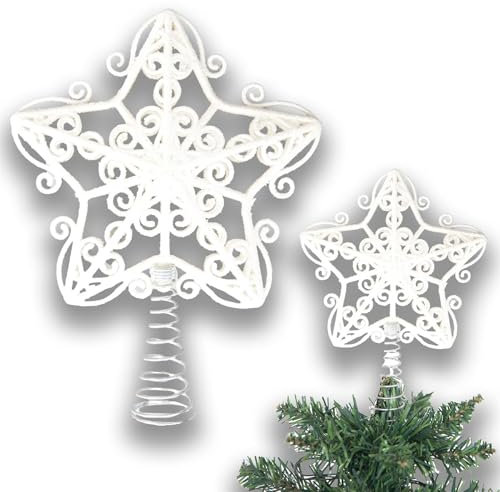 14.5cm White Glitter Star Christmas Tree Topper Shatterproof for Christmas Tree Decorations Xmas Treetop Tree Crown Holiday Ornament