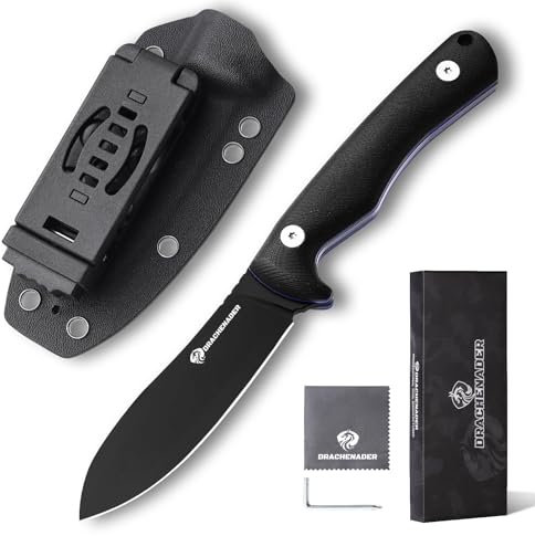 DRACHENADER Cuchillo De Supervivencia SHADOW, Hoja Fija De 9,7 Cm, Acero Inoxidable D2 Full Tang, Cuchillo Nessmuk Para Exteriores Con Funda Kydex, Todo Negro