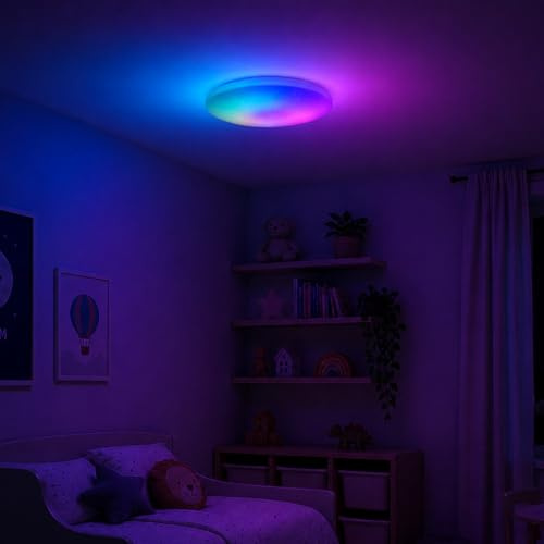 Lightbox LED Deckenlampe RGB & CCT - mit Fernbedienung dimmbar, inkl. LED | Basic LED Wand- & Deckenlampe | Ø 49 cm | funktionale Deckenleuchte mit digitales LED Frontlight-IC RGB & CCT (3000-6500 K)