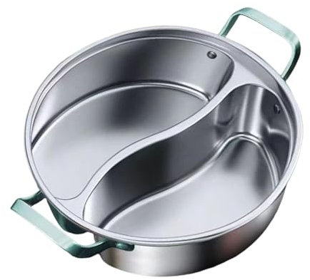 Milageto Edelstahl Shabu Shabu Kochtopf mit Trennwand für gesellige Runden, 34 cm