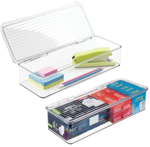 iDesign Plastic Stackable Hinged-Lid Pantry or Kitchen Storage Box - Set of 2 - Clear