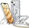 XYZ for iPhone 14 Case with Stand, Soft Cute Luxury Love Heart with Lanyard for Women Girls, Double Ring Bling Glitter Clear Protective Phone Cover Case for iPhone 14 - Silver