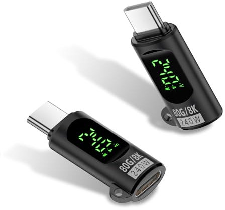 Duttek 80Gbps USB C Adapter with LED Display (2 Pack), 240W USB C Digital Display Adapter Female to Male Extension Compatible with Thunderbolt 5, iPhone 15/16, MacBook, iPad