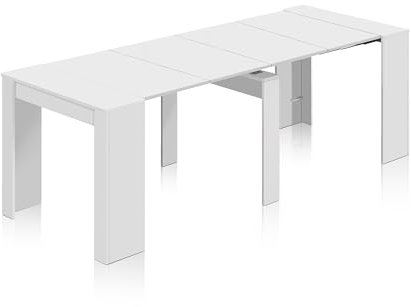 duehome | Mesa de Comedor, Consola, Mesa Extensible, Mesa para Salon, Recibidor o Cocina, Acabado en Blanco Brillo, Modelo Denis, Medidas: 50-235 cm (Largo) x 90 cm (Ancho) x 78 cm (Alto)