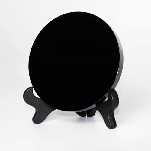 HEHGVCF Schwarzer Obsidian Spiegel,Weissagungsspiegel Obsidian mit Halterung,Multifunktionaler Obsidian Dekorativer Spiegel Für Home Deko Weissagung Meditation (12 x12 cm)