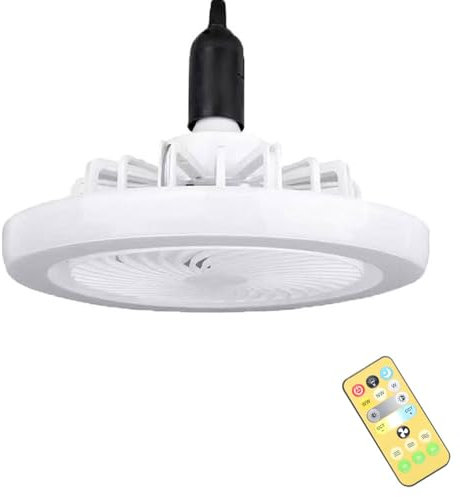 Angeer LED Ceiling Fan Light with Remote - 2-in-1 Mini Fan & E27 Light Fixture, 3 Speeds & 3 Color Temperatures (White/Warm/Yellow), Quiet Bedroom Ceiling Fan Light for Home/Office (White)