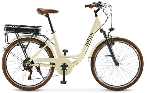 Nilox J5 PRO Bicicleta Eléctrica, Autonomía 65km y Velocidad 25 km/h, Motor Trasero 250 W y Batería Litio Extraíble 10 Ah, E-bike con Suspensión Delantera y Pantalla LED 5 Niveles, Blanco