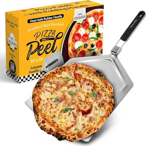 Ceciliec Pizza Peel 33 x 38CM, Stainless Steel Pizza Paddle with Folding Handle, Large Pizza Shovel for Oven Grill Baking Bread, Pizza Oven Accessories Tool