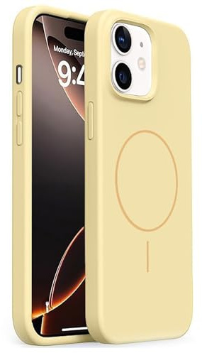 Mixroom - Custodia Cover Case per iPhone 12 / iPhone 12 PRO in Tpu silicone liquido morbido compatibile con MagSafe con cerchio magnetico integrato Giallo C09