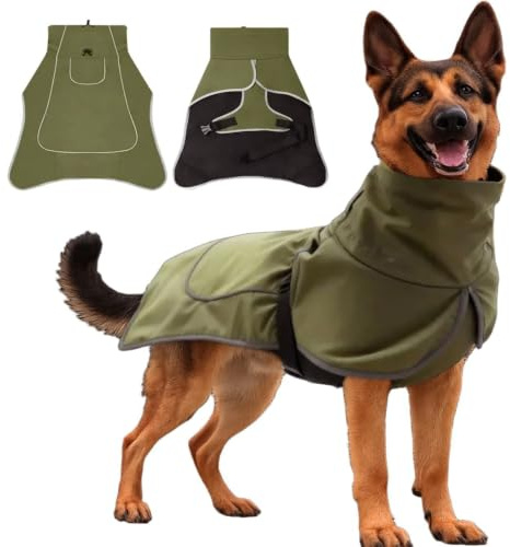 OCSOSO Wasserdicht Hundemantel Regenmantel Hund Verstellbare Outdoor Hundejacke für Große Mittelt Hunde Regenmantel mit Klickverschluss Winddichtes Warm Hundeoutfit Labrador Husky Hunde(Grün M)