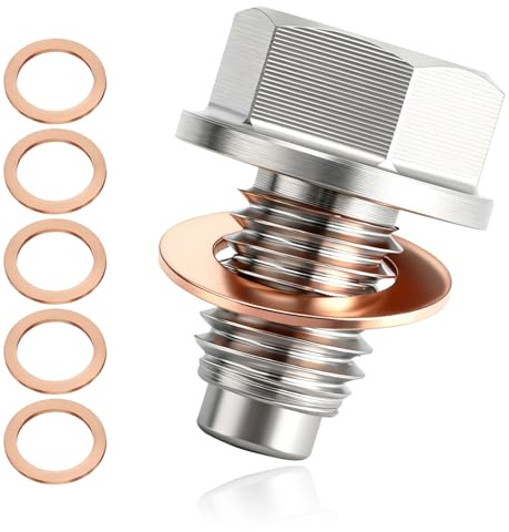 Magnetische Ölablassschraube,ÖLablassschraube Magnet Mit Dichtring,Dichtung Ölwannenablassmutter Edelstahl Ölwannen Laufablassschraube für Auto Motorrad Boot, Ersatz für Ölwechsel Wartung (M12x1.25)