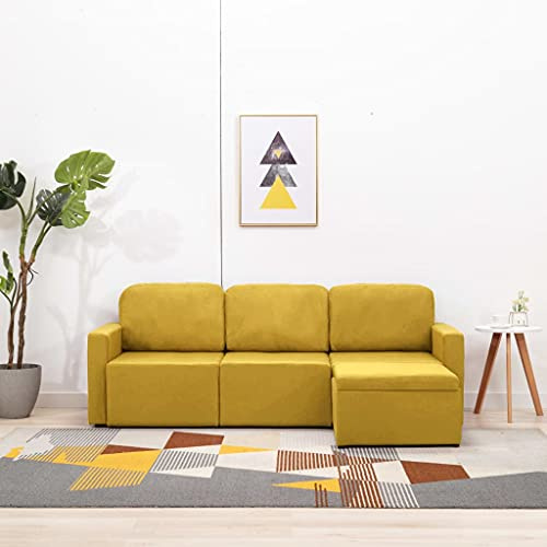 QJBSAVVA Modulares Schlafsofa 3-Sitzer Gelb Stoff Ecksofa für Wohnzimmer Jugendzimmer Balkon 216 x 149 cm mit Bettfunktion