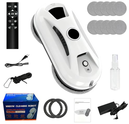 Robot Limpiacristales con Agua Pulverizada, 5600PA Robot Limpieza de Ventanas Electrico 3 Modos Limpieza Robot Limpiador de Ventanas Navegación Inteligente Control Remoto con 10 Trapo