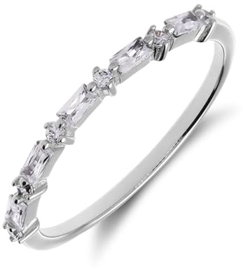 Lucardi - Damen Ring aus 925er Silber, Baguette - Ring - 925 Silber - Silberfarbig - 17.50/55 mm - Nickelfrei
