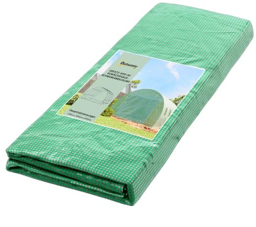 Outsunny Gewächshausfolie 3 x 4 m Wasserdicht mit Rolltür 8 Fenster Grün | Polyethylenfolie, UV Schutz, Reißfest, Gartenfolie Abdeckplane, für Folientunnel Gartenarbeit, Tunnelfolie, NUR Folie