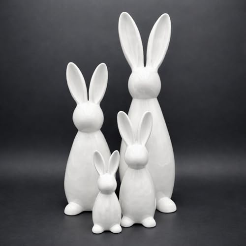 Jumbos Dekowelt Osterhase Keramik Figur Weiß – Moderne Deko-Hasen Skulptur für Ostern, Frühling & Zuhause – Glasiert, Stehend – 4 Größen (11 x 13 x 40cm)