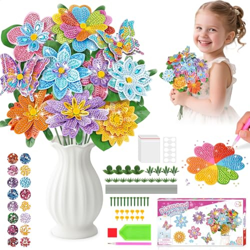 Bastelset Kinder ab 6 Jahre Diamond Painting Kinder Blumen Basteln Mädchen | Geschenk Mädchen 5 6 7 8 9 10 11 12 Jahre, Kreative Geburtstagsgeschenk für Mädchen, Kindergeburtstag Mädchen Spielzeug 5-12