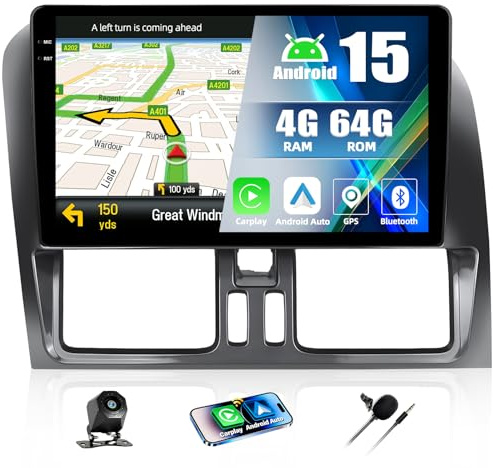 4+64G Android 15 CAMECHO Autoradio 9 Zoll für Volvo XC60 2008-2013 mit Wireless Carplay Android Auto, GPS Navi Radio Touchscreen HD mit Bluetooth WiFi RDS FM +Rückfahrkamera