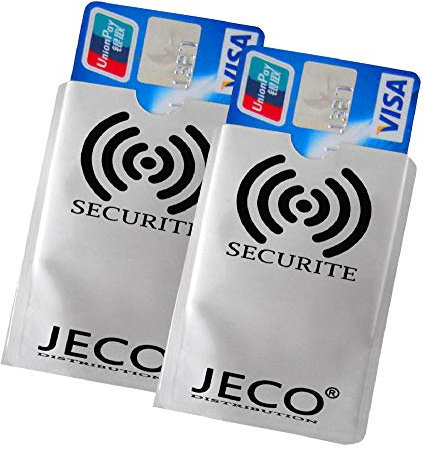 JeCo - Lot de 2 Protèges Carte Anti-RFID/PAIEMENT sans Contact étui Carte Bleue, Carte bancaire visa Master Card.