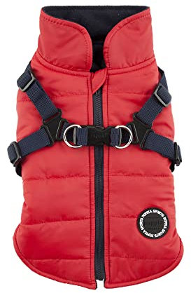 Puppia Hochwertiger Hundemantel für kleine Hunde und mittelgroße Hunde - wasserdicht und mit Fleece gefüttert für angenehme Wärme - Hundemantel mit Geschirr, Rot, XXL