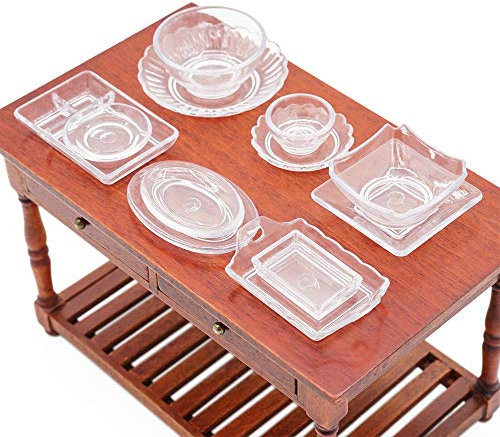 Odoria 1/12 Miniatura 12PZ Tazón Platos Vajilla Trasparente Cocina Accesorio para Casa de Muñecas