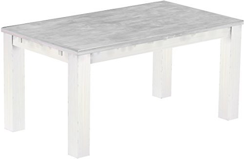 Esstisch Rio Classico 160x90 cm Beton Weiß Holz Pinie Massivholz Esszimmertisch Echtholz ausziehbar vorgerichtet für Ansteckplatten Brasilmöbel