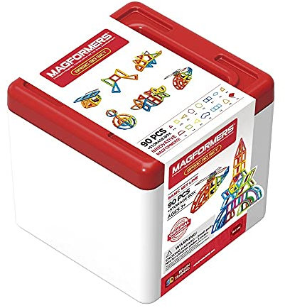 Magformers Large 90-Pieces Magnetic Building Blocks And Tiles with Stackable Storage Box. A Creative Magnetic Construction Toy With A Stong Maths Focus. Make a Giant Robot.