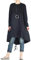Vogstyle Damen Langarm A-Linie Beiläufige Lose mit Tasche T-Shirt-Kleid Art 3-Schwarz M