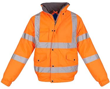 shelikes Hi Vis Viz Visibility Bomber Workwear Security Safety Fluorescent Hooded Padded Waterproof Work Wear Jacket Coat [ORANGE M]