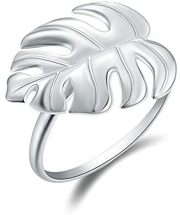 Springlight ✦ Geschenke für Frauen S925 Sterling Silber Damen Ringe Monstera Blätter Offener Rings Handgemachte Schmuck Ringe Geburtstagsgeschenk für Frauen.(Silver)