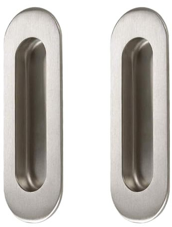 NGe Stainless Steel Oval Shape 120mm Recessed Sliding Door Flush Pull Handle Satin Nickel Finish 2Pcs