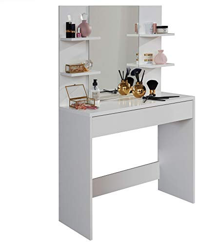 trendteam smart living - Basix - Schminktisch - Weiß - Kosmetiktisch mit 1 Schublade und 4 Ablageböden - (BxHxT) 85 x 141 x 40 cm - Kratzfest