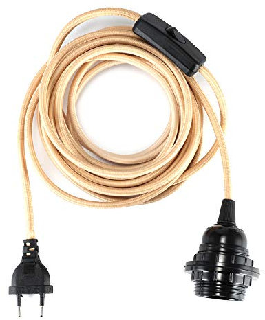 GreenSun LED Lighting 4,5M Cable, cable de tela de 2 hilos, E27 Portalámparas con interruptor, para Lámpara de araña creativa o Lámpara, Caqui