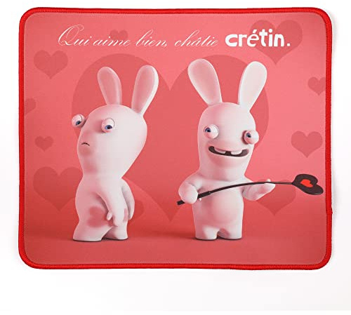 Konix Lapins crétins Tapis de souris 32 x 27 cm pour bureau PC gaming - Surface texturée antidérapante - Caoutchouc- Motif Love