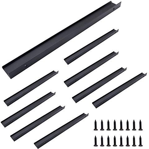 Nuzamas Lot de 8 poignées de porte en alliage d'aluminium Noir mat 40 cm