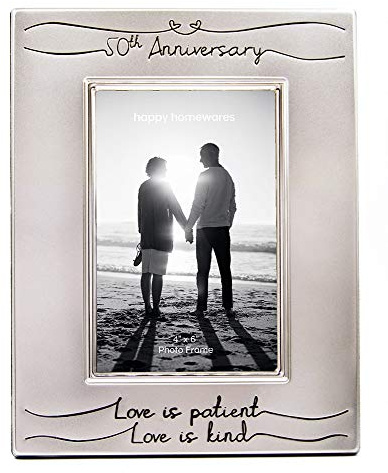 Haysom Interiors Beautiful Two Tone Silver Plated 50th Anniversary 4 x 6 Picture Frame with Black Velvet | Unique and Thoughtful Gift Idea