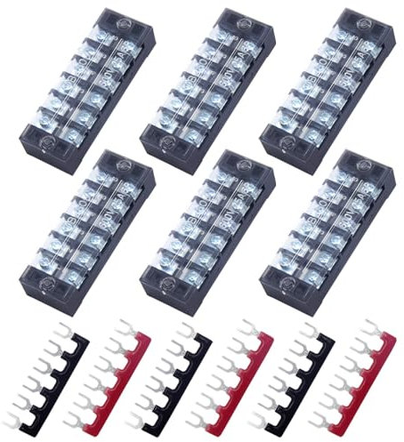 CEEYSEE 12 Pezzi Morsettiera Elettrici Striscia terminale a vite 6 pezzi 6 Position morsettiera a doppia fila 600 V 25 A +6 pezzi 6 Position Con striscia a barriera 400V 25A rossa e nera (YTB2506)